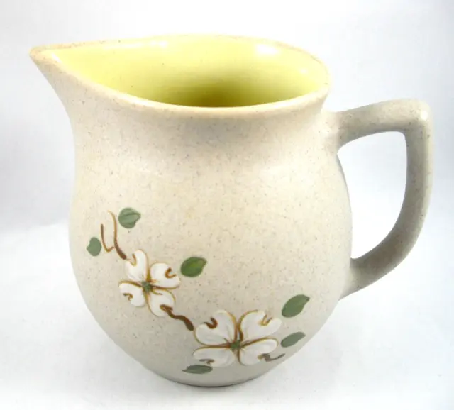 Pigeon Forge Pottery Pitcher Vase Double Dogwood Blossoms Yellow Interior Signed