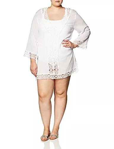 MSRP $99 La Blanca Women's Lace V-Neck Tunic Dress White Size Medium (DEFECT)