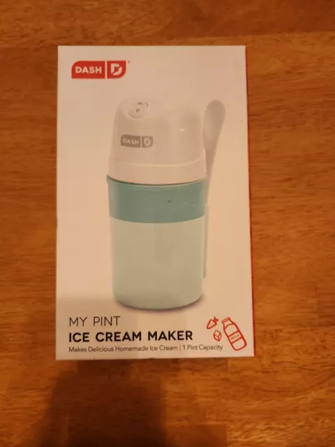 Dash My Pint Ice Cream Maker Aqua and White With Mixing Spoon