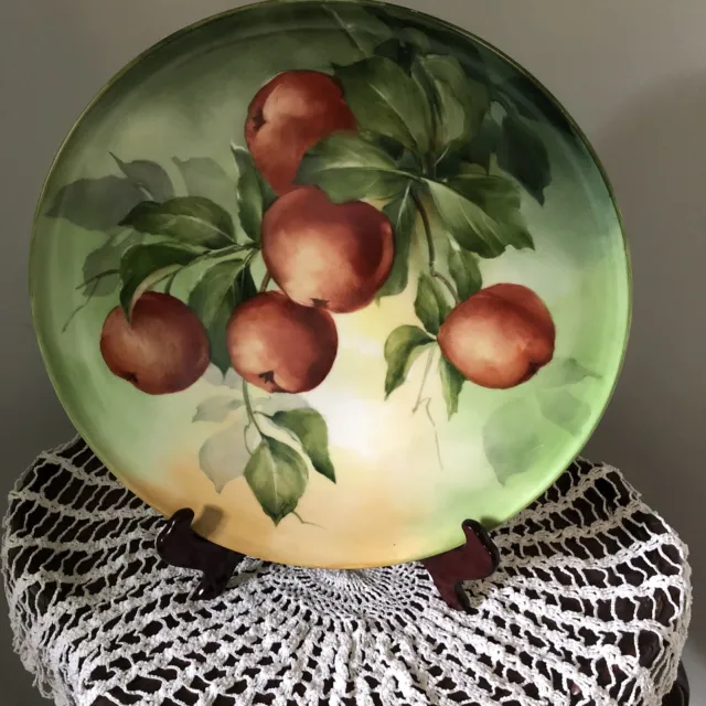 VTG Large Haas & Czjzek Hand-Painted Porcelain Plate W/Apples 12-1/2” Beautiful
