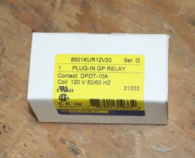 SQUARE D Gen Purpose Relay,8 Pin,Square,120VAC, 8501KUR12V20