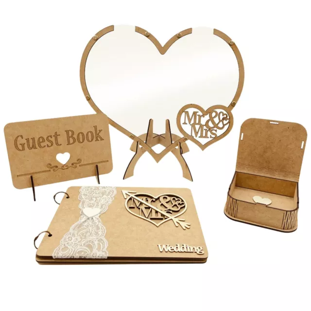 Wedding Guest Book Wooden Heart Drop Box Guest Signature Scrapbook Album Mr&Mrs