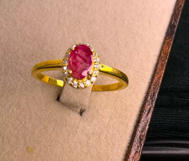 Natural Ruby Oval Ring,18k Gold Handmade Ring, Dainty Band,18k Gold Band,