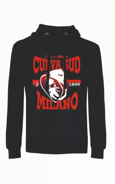 Felpa nera unisex con cappuccio e marsupio con stampa solo su davanti Curva sud