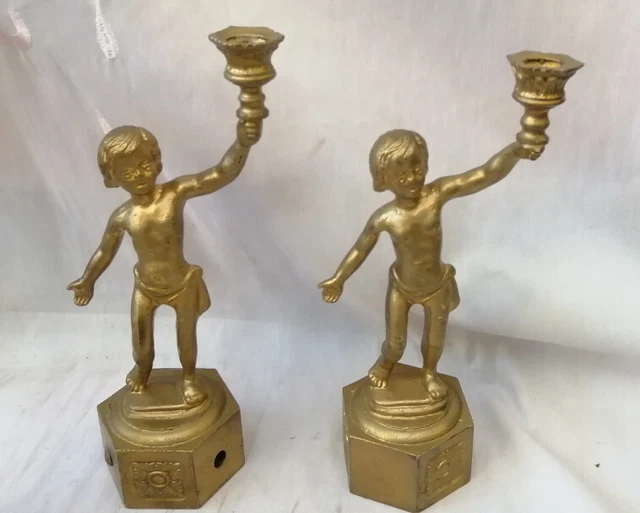 2 Candelabros De Bronce Laton O Sim. Niños Con Antorcha