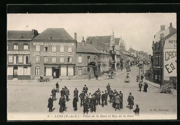 CPA Lens, Place de la Gare et Rue de la Gare