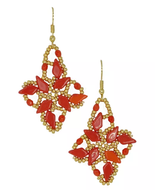 orecchini rossi pendenti fatti a mano con perline vetro regalino amica donna