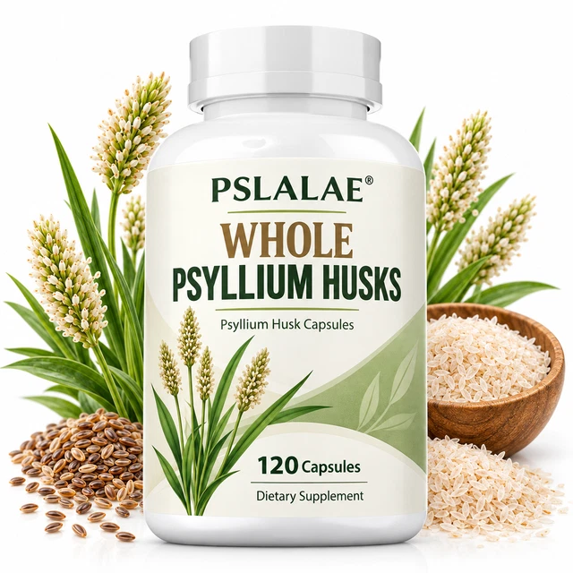 Husjs WHOLE PSYLLIUM HUSKS Capsules 120pcs - Fiber Digestive Gut Regularity ...
