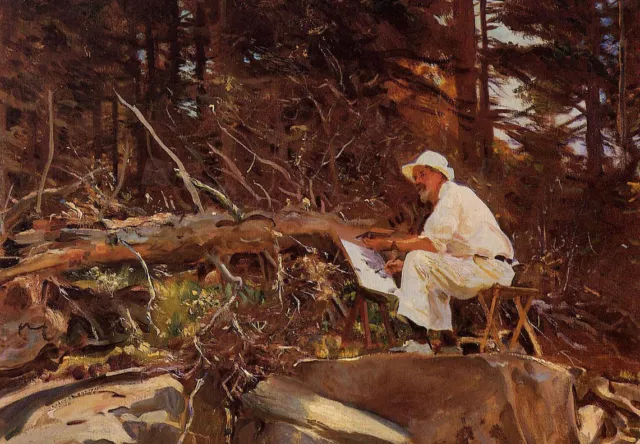 Huge art Oil painting Sargent - The Artist Sketching in landscape on canvas