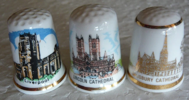 Lot De 3 Dés à Coudre En Porcelaine - Motif Jardin Japonais - Bordure Or 18 Carats - Birchcroft China - Fabriqué En Angleterre