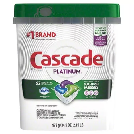 Cascade 97726 ActionPacs Platinum Dishwasher Detergent, 3/62 ct.