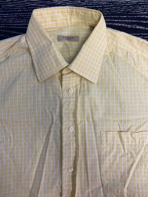 Gorgeous L 16.5 Burberry London Golden Yellow White Plaid Mens Shirt