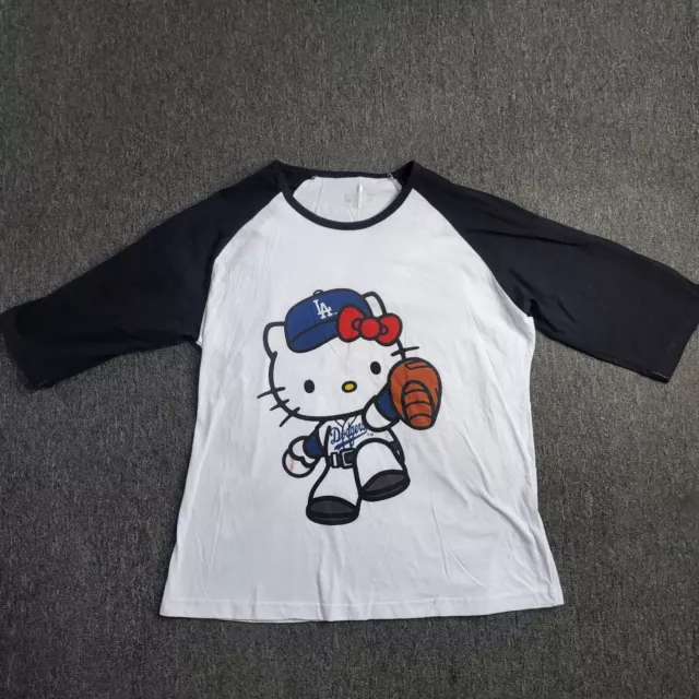 Hello Kitty LA Dodgers Womens T Shirt Raglan Baseball Los Angeles White Size XL