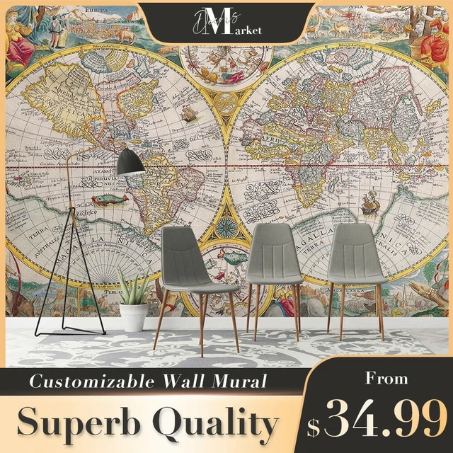 NAUTICAL ERA MAPS Vintage Map 3D Wall Mural Designer Bedroom Wallpaper