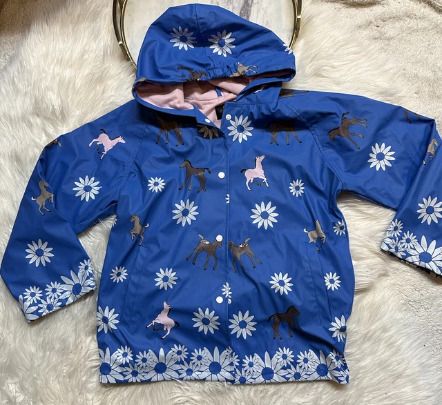 Foxfire For Kids Blue Rain Jacket Slicker Hooded Horses Girl's Size 10 Lined