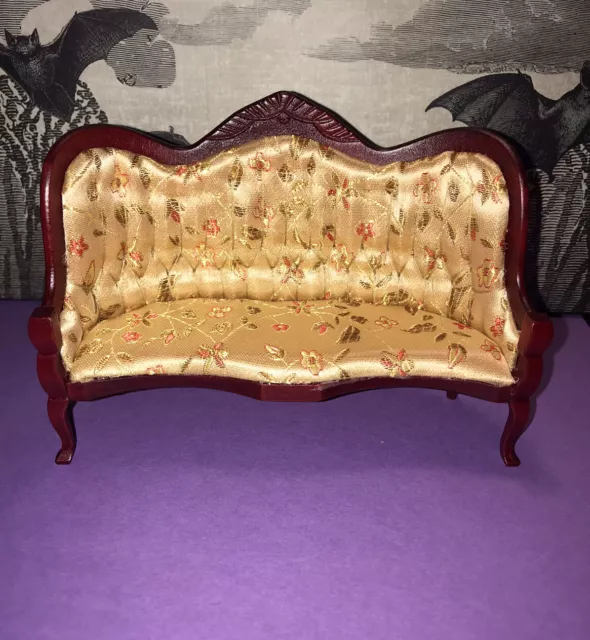 VICTORIAN SOFA  FLORAL PRINT Wooden Miniature dollhouse furniture 1:12 scale