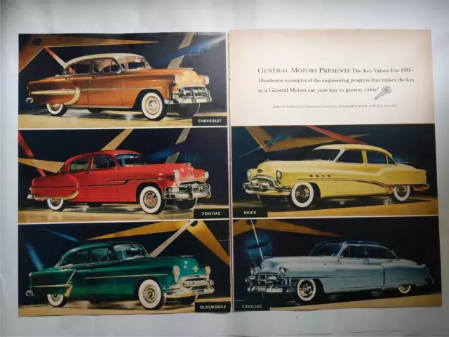 1953 General Motors Model LIneup 2 PAGE SPREAD Vintage Original AUTO Magazine Ad