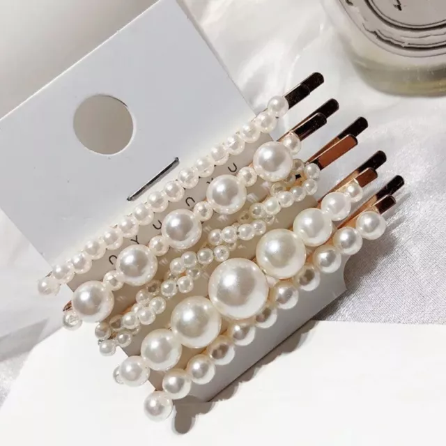 5PCS Hair accessories Slide Snaps Pearl Gold leopard Barrette pins Clip womens