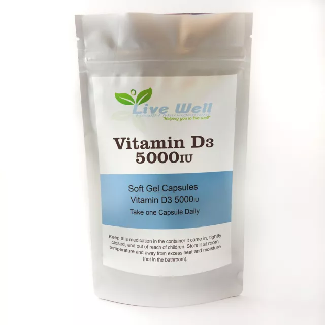 Vitamin D3 5000iu Softgel Capsules one a day to support immune and bone health