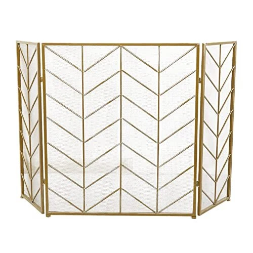 Deco 79 Metal Geometric Foldable Mesh Netting 3 Panel Fireplace Screen with C...