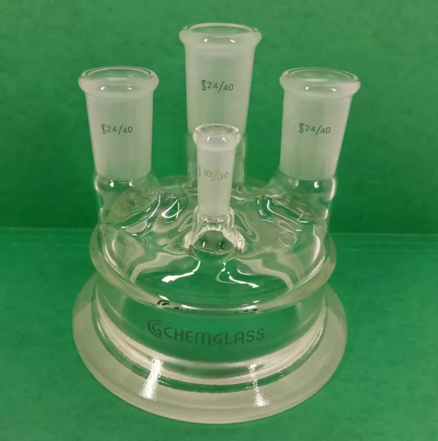 ChemGlass CG-1942-01 Reaction Vessel 4-Neck Lid (3) 24/40, (1) 10/30, 100mm