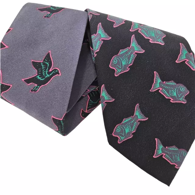 Art of MC Escher Tie Fish Birds Black Gray Graphic All Over 100% Silk Necktie