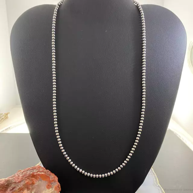 Navajo Pearl Beads 3 mm Sterling Silver Necklace 18" For Women