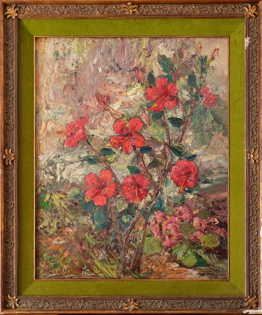 Dipinto ad olio originale,"Hibiscus rosa-sinensis", CARLO AIMETTI
