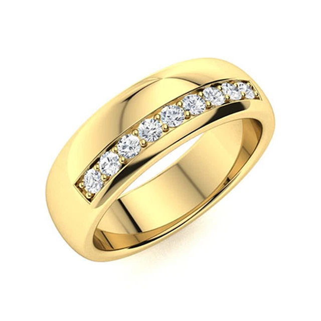 0.27 Carat Vrai Diamant Rond Homme Mariage Alliance 6 MM 14K or Jaune