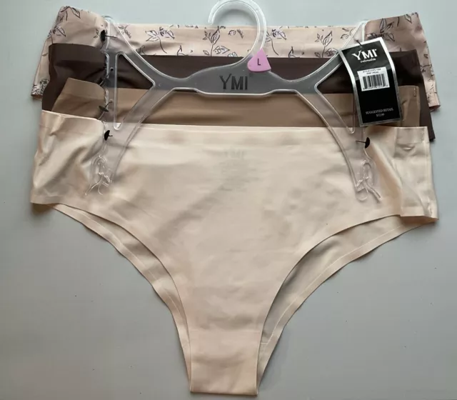 4 Pack YMI Tanga Fit No Show Panties Sizes L Brown Beige Ivory Nude Neutral