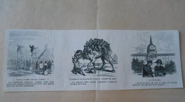 Vignette Caricature 1869 - Chameaux de plaisir du Caire à l'isthme de Suez