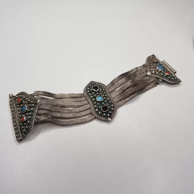 Antikes Armband aus Silber (geprüft) , Granat , Koralle & Türkis  42,4 Gramm