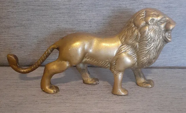 Vintage Solid Brass Lion Mid Century Figurine 7"