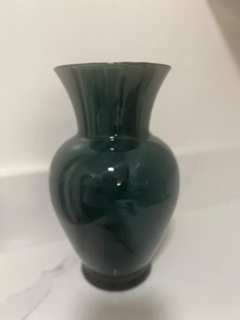 Vintage Emerald Green With Lightly Black Swirls Glass Vase