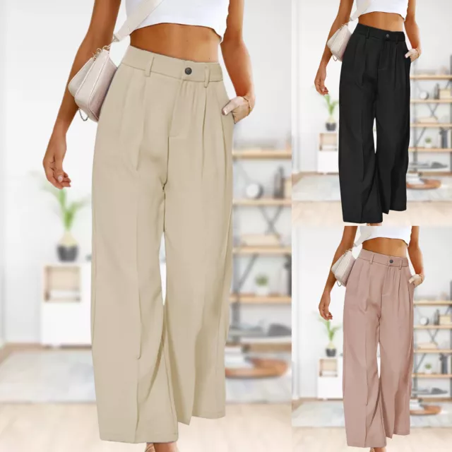 MY# Women Baggy Trousers Fashion Casual Straight Trousers High Waist Lady Pantal