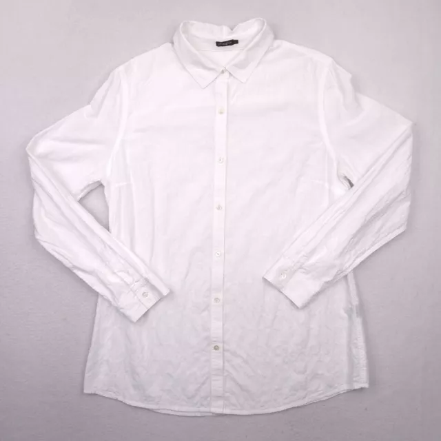 J Mclaughlin Shirt Womens Large White Button Up Long Sleeve Textured Stretch