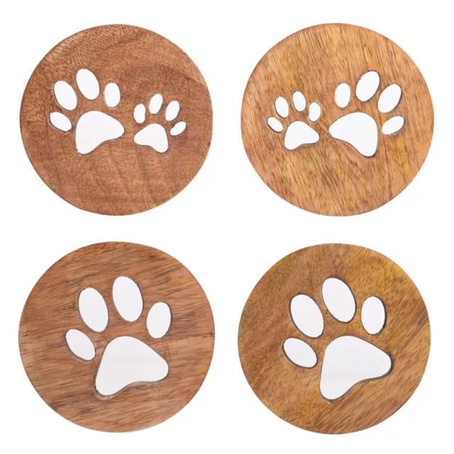 Best Of Breed Wooden Paw Print Cut Out  Animal  Set of 4 Coasters