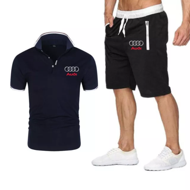 Auto Audi Herren Polo Kurzarm Shirt Set Lässig Sport Shorts T-Shirt 2tlg DE