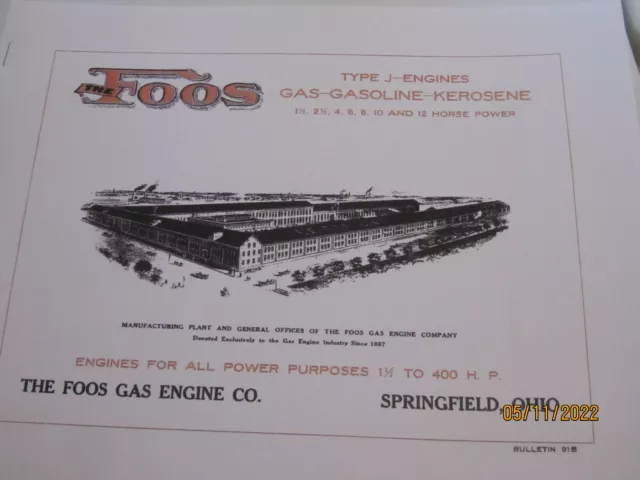 Foos Gas Engine Co Type J Engine Information Catalog, 1 1/2-400HP Catalog #91B