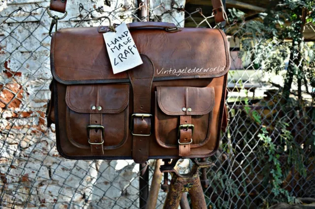 NEW Mens Genuine Vintage Brown Leather Messenger Bag Shoulder Laptop Briefcase