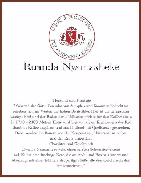 Rwanda Nyamasheke - 1 KG - Toute Bohne