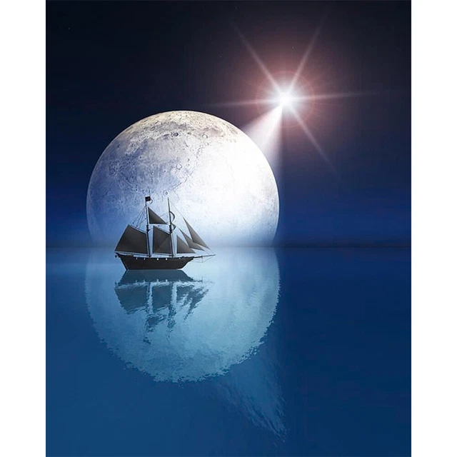 Sea Moon Oil Paint By Numbers Kit DIY Acrylic Painting on Canvas Frameless Craft