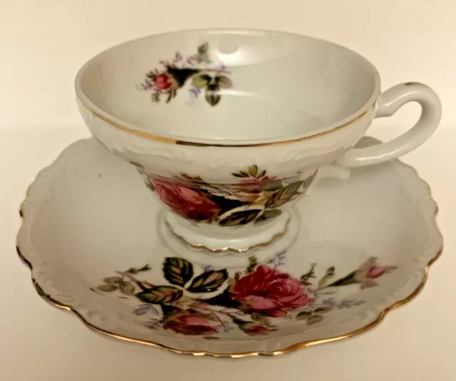 Vintage Royal Sealy China Teacup & Saucer Roses and Gold Trim