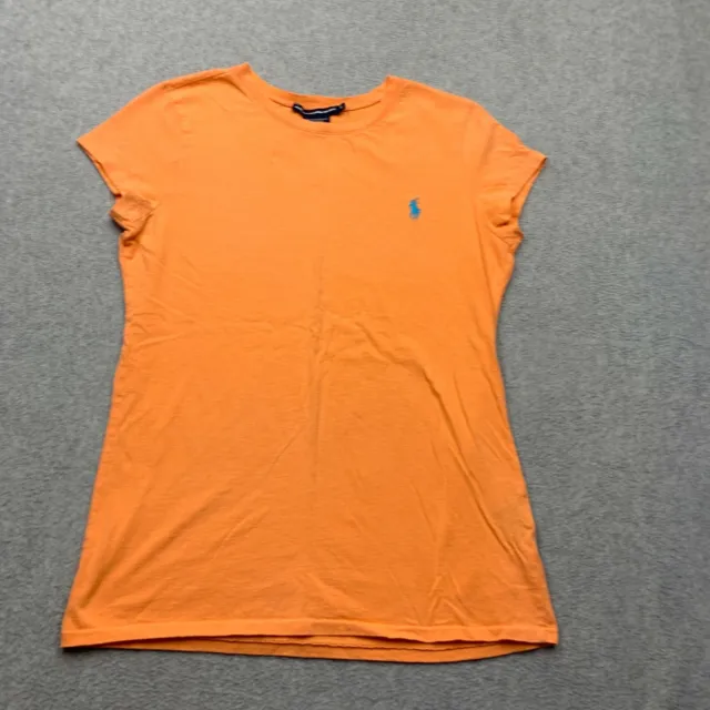 Ralph Lauren Sport Shirt Womens Large Orange Blue Pony Crew Neck 100% Cotton