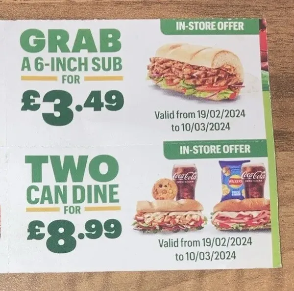 SUBWAY - Munch More - Lunch Like You Mean It - Vouchers - Valid Till 10/03/2024