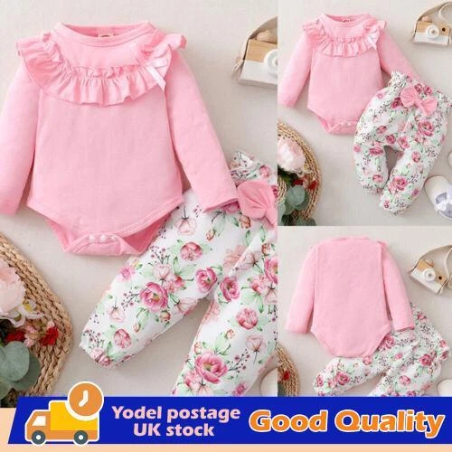 Newborn Baby Girls Clothes Ruffle Romper Bodysuit Tops Floral Pants Outfit Set