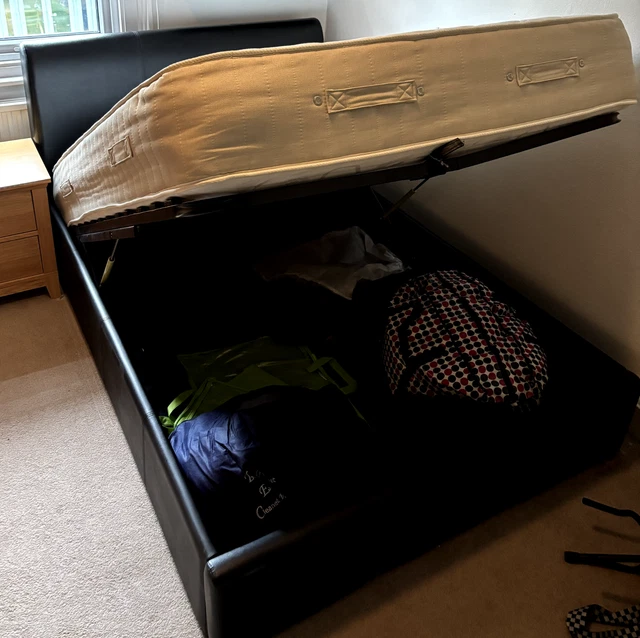 FAUX LEATHER BED with mattress and storage excellent condition £20.00