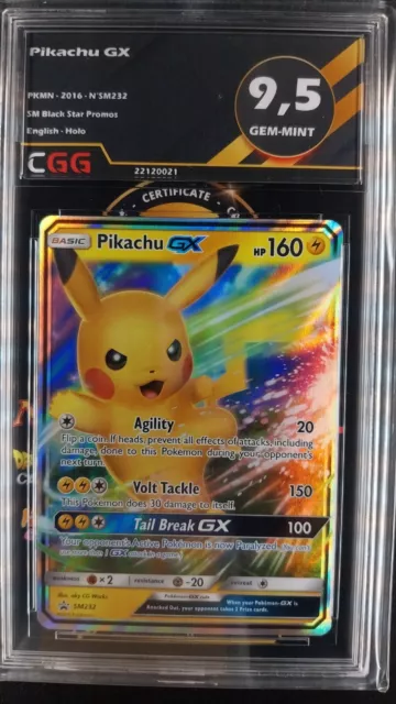 Pikachu GX gradée CGG 9,5 Gem-Mint ENGLISH SM Black Star Promos SM232 22120021