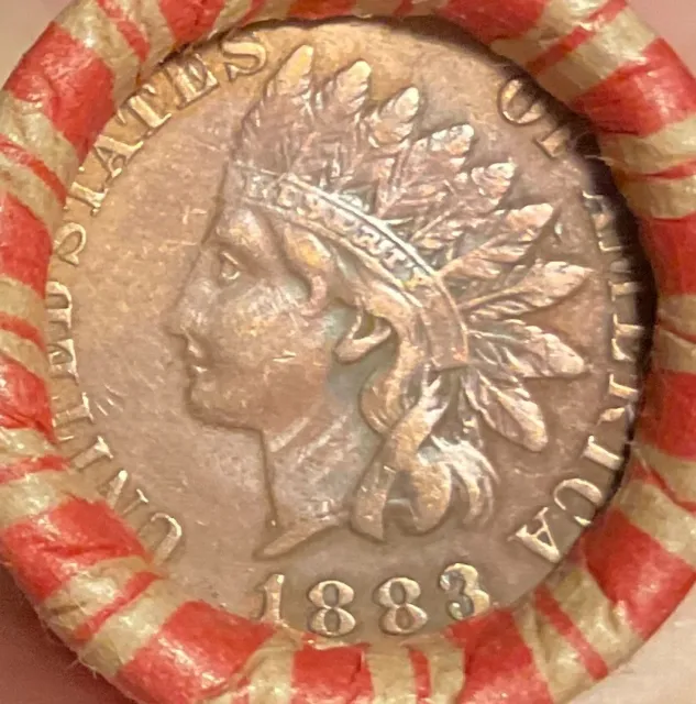Crimped & Sealed Wheat Pennies roll capped high grade 1883 Indian Head Cent #54