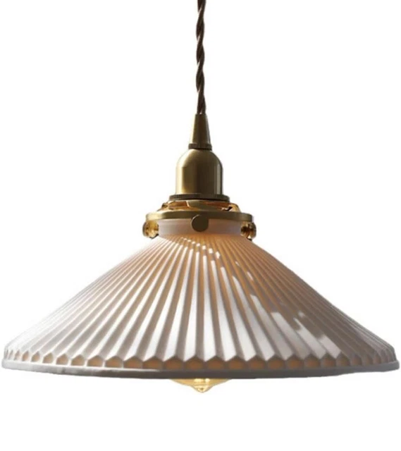 Two White Ceramics Pendant Lights Brass Socket with Switch Hanging Lamps Min... 3